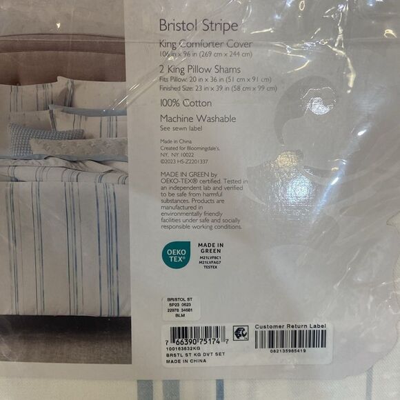 Sky Bristol Stripes King Duvet Set with 2 king Shams - Picture 9 of 9